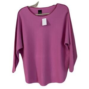 Aaeda Pink Sweater w/Whipstitch Detail Neck & Sleeves - NWT - Sz Large